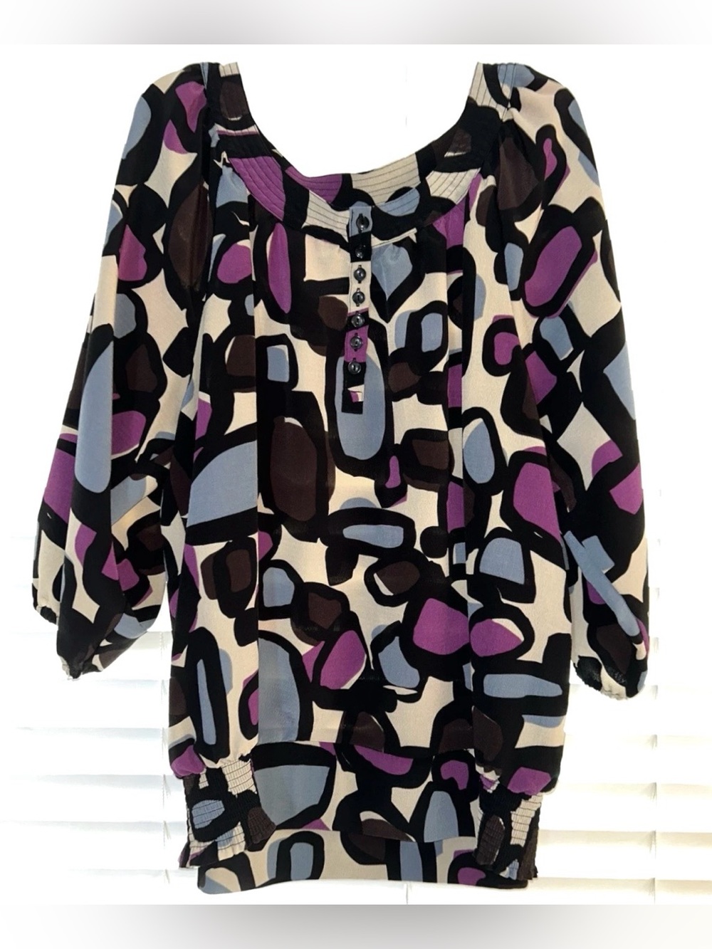 Covington Woman Abstract Geometric Retro Print 3/4 Sleeve Blouse Plus Sz 18W/20W